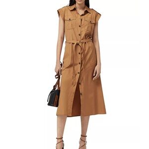 rag & bone Roxanne Cotton Sleeveless Shirt Dress in Khaki size L